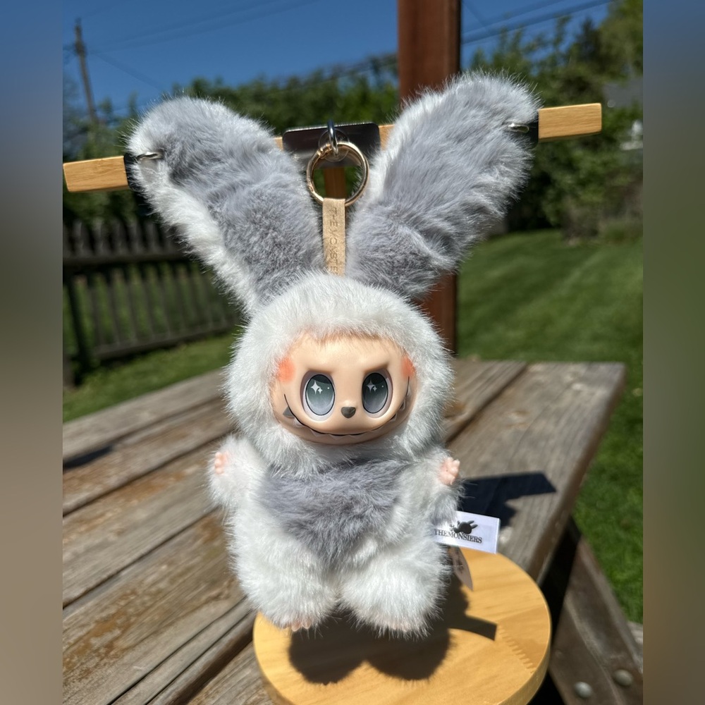 Grey Labubu Plush Bunny Keychain Bag Charm-White and Gray Stuffed Animal Toy - Picture 2 of 9